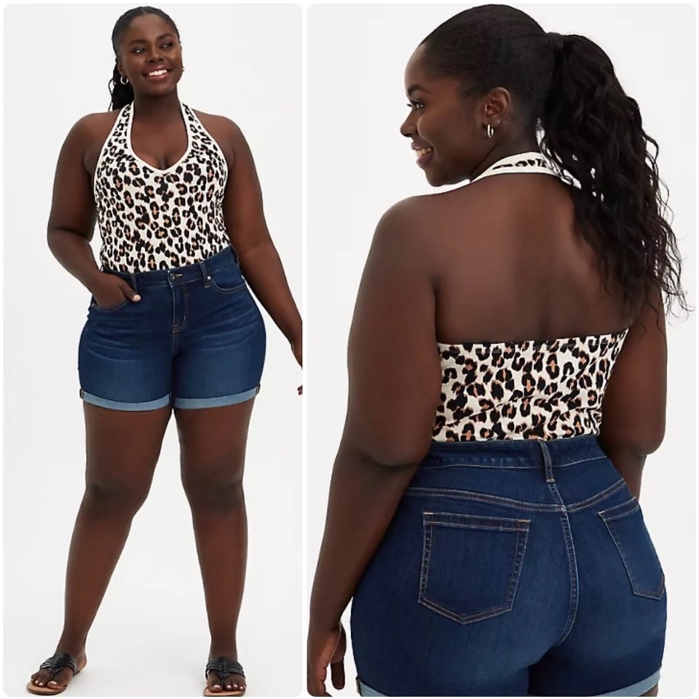 3/$22🩶 Torrid Leopard Foxy Halter Top Stretch Fitted Tank Top Plus Size 5 5X NEW